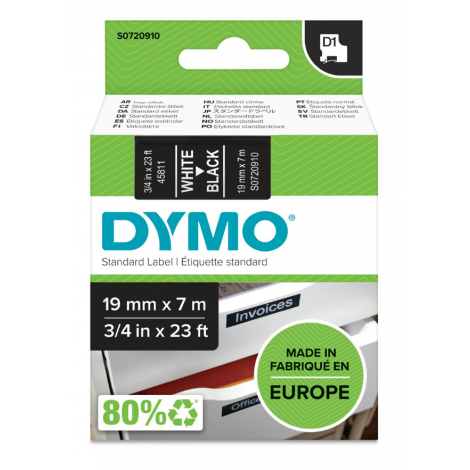 Dymo S0720910 Nastro D1 standard in poliestere per Labelmanager/Labelpoint, 19mm x 7m, bianco su nero -  C92DY6050
