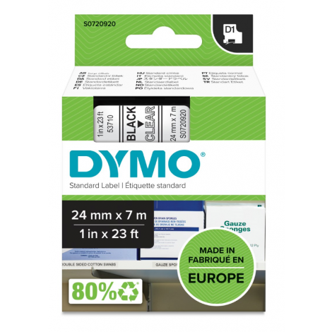 Dymo S0720920 Nastro D1 standard in poliestere per Labelmanager/Labelpoint, 24mm x 7m, nero su trasparente -  C92DY6051