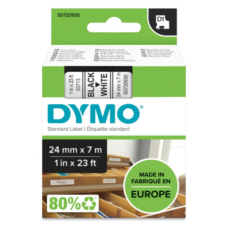 Dymo S0720930 Nastro D1 standard in poliestere per Labelmanager/Labelpoint, 24mm x 7m, nero su bianco - C92DY6052