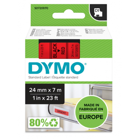 Dymo S0720970 Nastro D1 standard in poliestere per Labelmanager/Labelpoint, 24mm x 7m, nero su rosso - C92DY6057