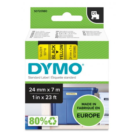 Dymo S0720980 Nastro D1 standard in poliestere per Labelmanager/Labelpoint, 24mm x 7m, nero su giallo - C92DY6058