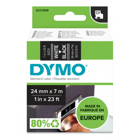 Dymo S0721010 Nastro D1 standard in poliestere per Labelmanager/Labelpoint, 24mm x 7m, bianco su nero - C92DY6062