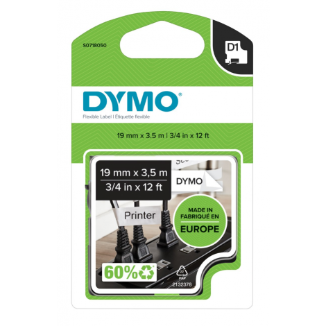 Dymo S0718050 Nastro D1 speciale in nylon con adesivo extra-strong per Labelmanager/Labelpoint, 19mm x 3,5m, nero su bianco - C92DY6072