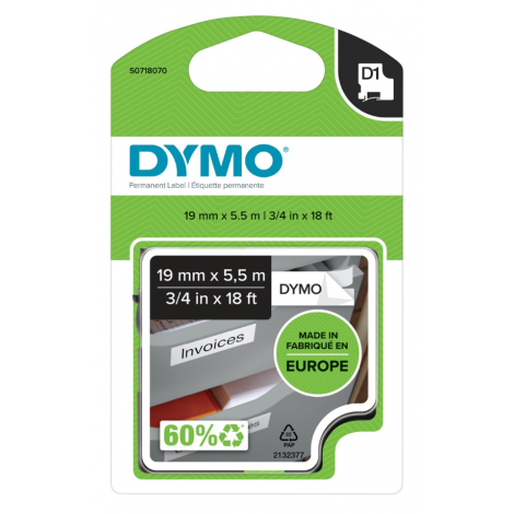 Dymo S0718070 Nastro D1 speciale in poliestere con adesivo extra-strong per Labelmanager/Labelpoint, 19mm x 5,5m, nero su bianco - C92DY6074