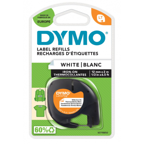 Dymo S0718850 Nastro LT da stirare per Letratag LT-100T/LT-100H, 12mm x 2m, bianco - C92DY6310