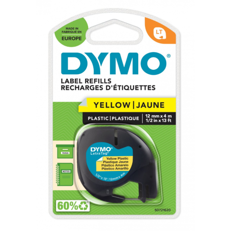 Dymo S0721620 Nastro LT in plastica per Letratag LT-100T/LT-100H, 12mm x 4m, giallo - C92DY6318