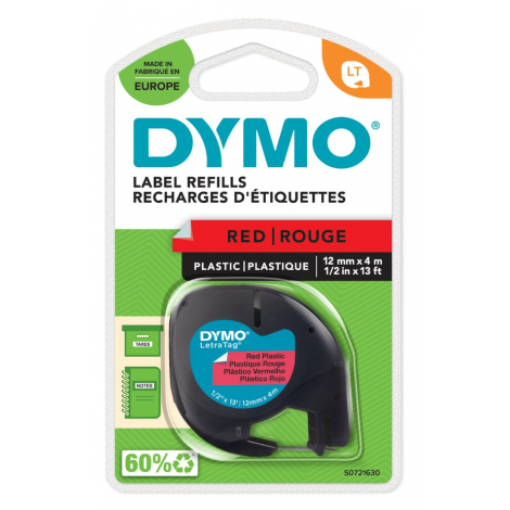 Dymo S0721630 Nastro LT in plastica per Letratag LT-100T/LT-100H, 12mm x 4m, rosso - C92DY6320