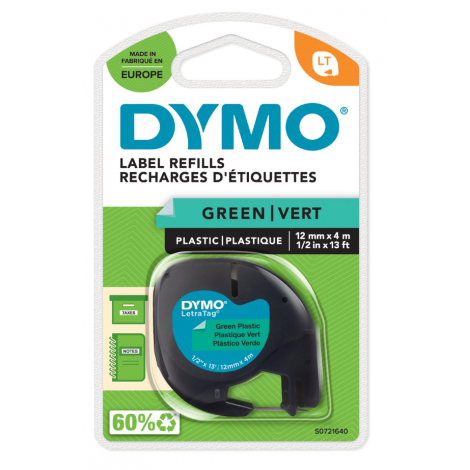 Dymo S0721640 Nastro LT in plastica per Letratag LT-100T/LT-100H, 12mm x 4m, verde - C92DY6321
