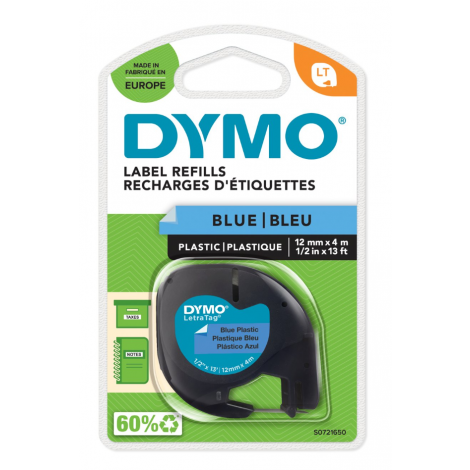 Dymo S0721650 Nastro LT in plastica per Letratag LT-100T/LT-100H, 12mm x 4m, blu - C92DY6324