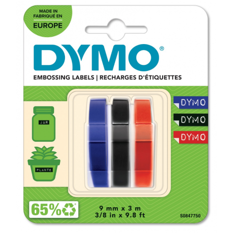 Dymo S0847750 Nastro per etichettatrici a rilievo Junior/Omega, 9mm x 3m - 3pz - C92DY6518