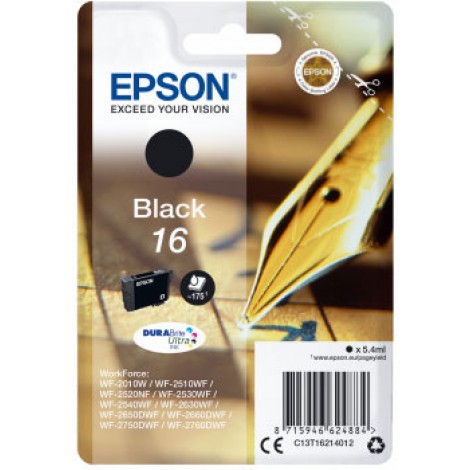 Epson 16 Cartuccia inchiostro nero per WORKFORCE WF 2010 (5,4ml) 1pz - C13T16214012 - C92E22042