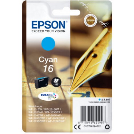 Epson 16 Cartuccia inchiostro ciano per WORKFORCE WF 2010 (3,1ml) 1pz - C13T16224012 - C92E22043