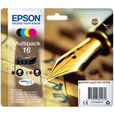 Epson 16 Cartuccia inchiostro nero, ciano, magenta e giallo per WORKFORCE WF 2010 (14,7ml) 1Conf. - C13T16264012 - C92E22046