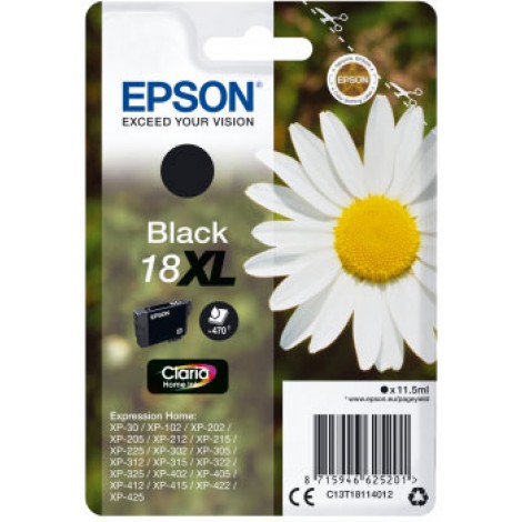 Epson 18 XL Cartuccia inchiostro nero per EXPRESSION HOME XP 30 (470pg) 1pz - C13T18114012 - C92E22125