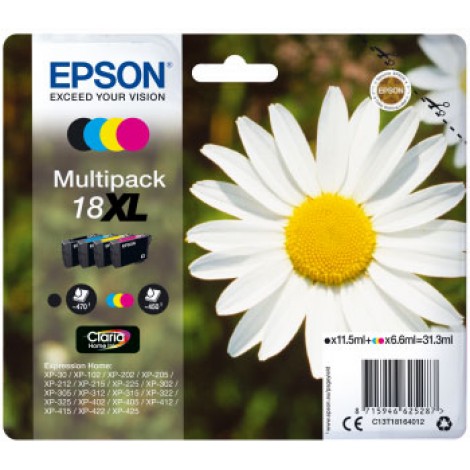 Epson 18 XL Cartuccia inchiostro nero e colore per EXPRESSION HOME XP 30 (1x470pg - 3x450pg) 1Conf. - C13T18164012 - C92E22129