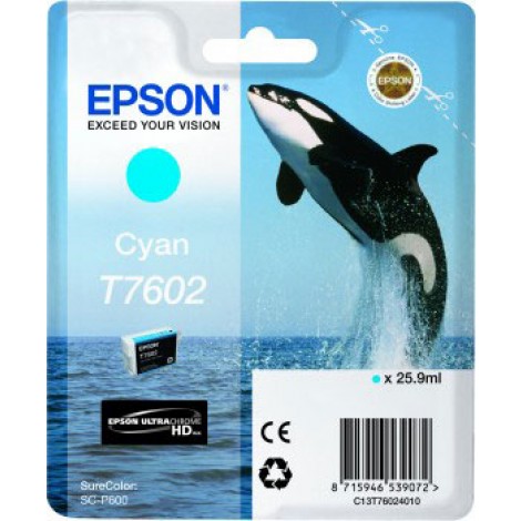 Epson T7602 Cartuccia inchiostro ciano per SURECOLOR SC P600 (25,9ml) 1pz - C13T76024010 - C92E22152