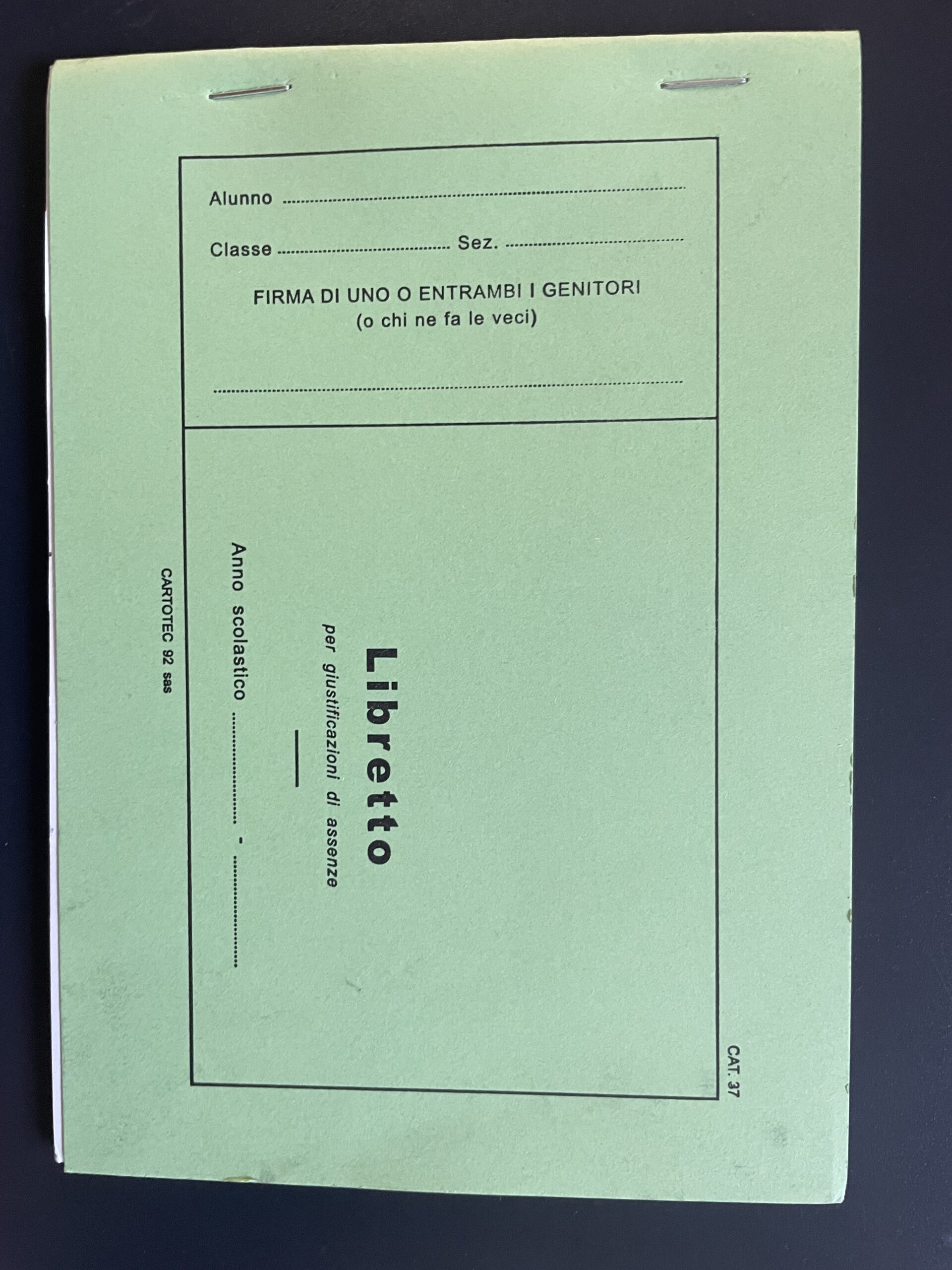 Cartotec Libretto giustificazione alunni, 20 assenze, cat. 37, colore verde - C92CAT37